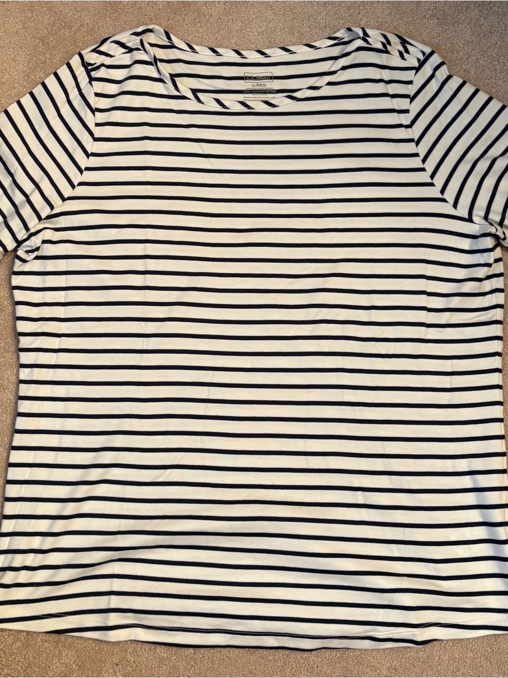L.L. Bean White and Navy Striped Short-Sleeve Tee